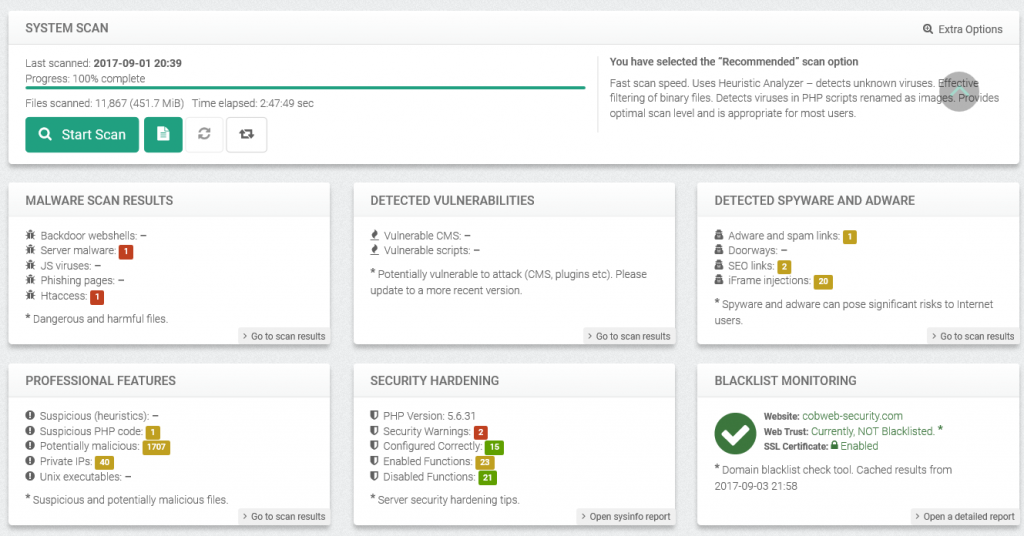 Virus scanning report 