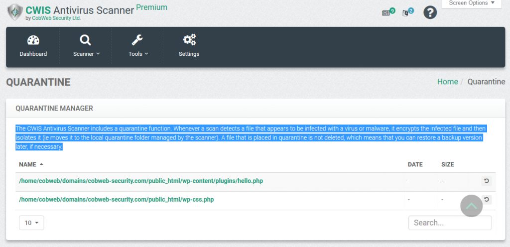 Malware Quarantine Manager